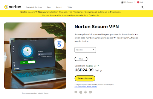 Norton SSecure VPN Homepage