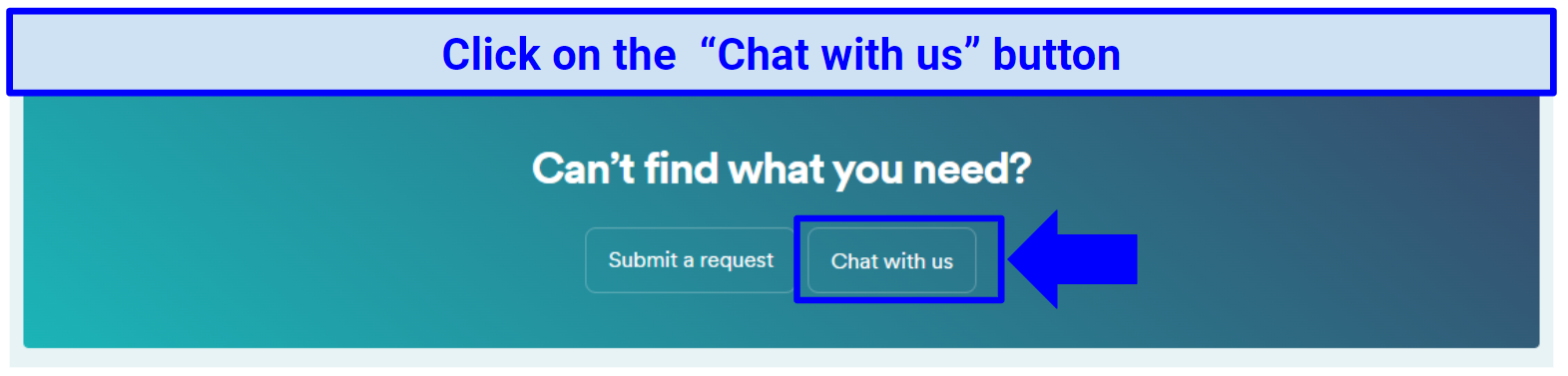Screenshot showing how to start a chat on Surfshark's website