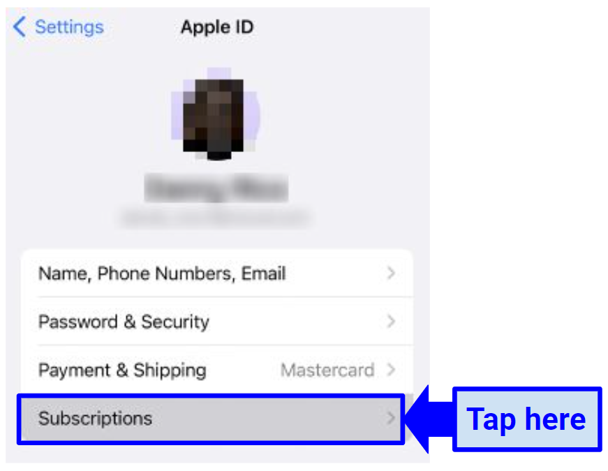 Screenshot showing how to manage subscriptions on iOS