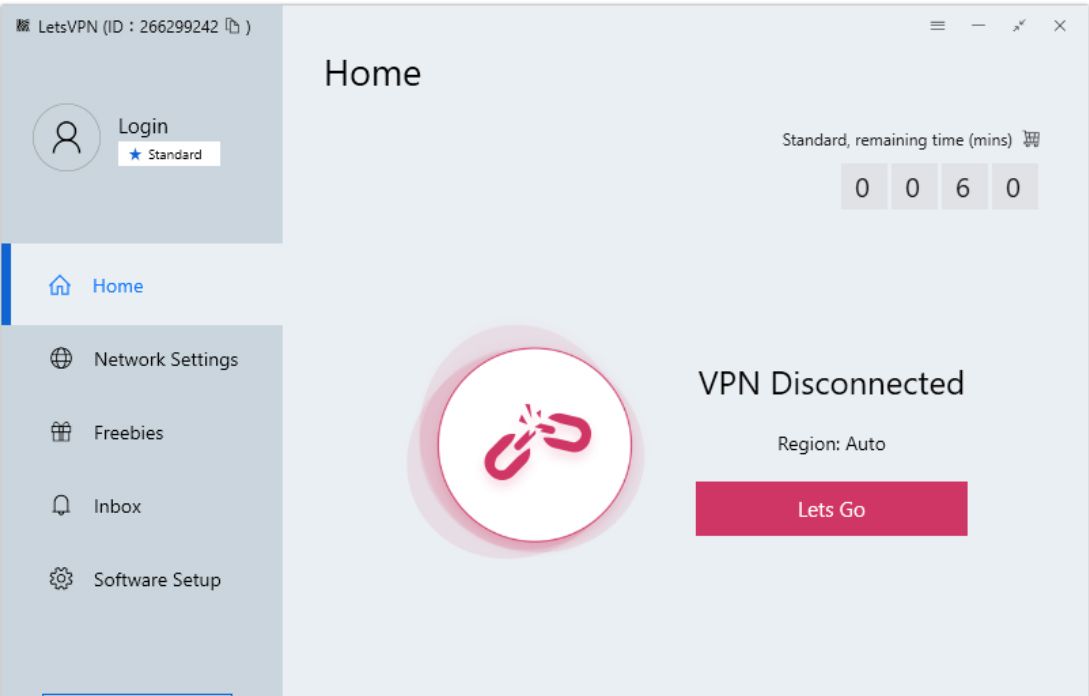 A screenshot showing LetsVPN’s app dashboard on a Macbook