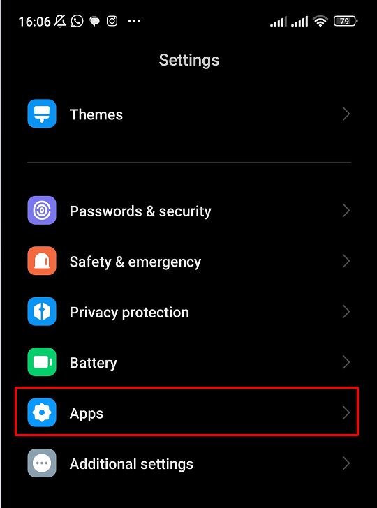 Open the Settings app on your Android device and tap Apps.